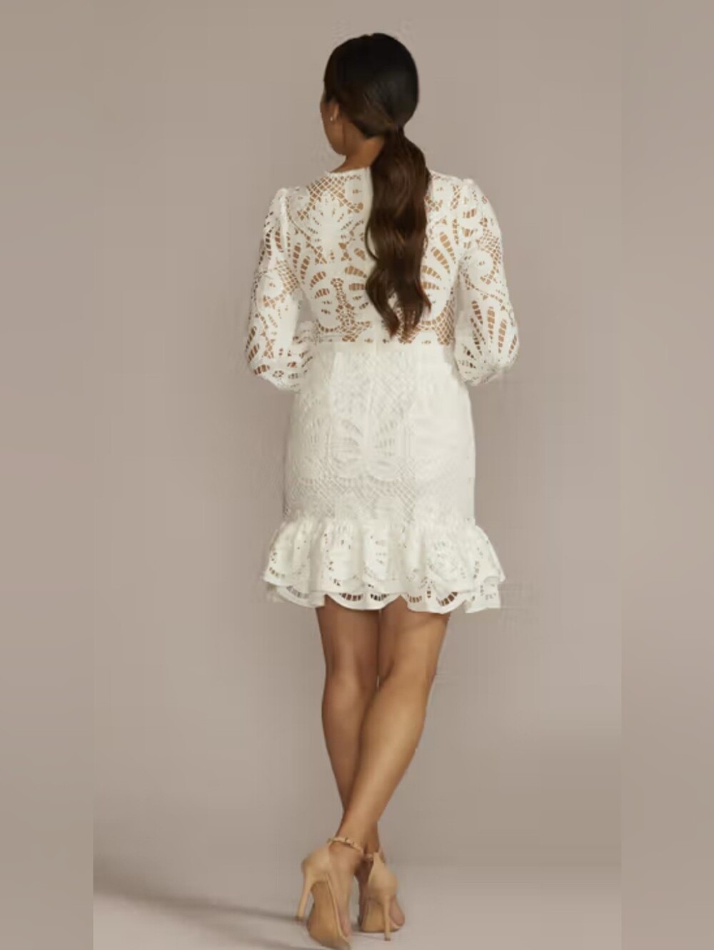 DB Studio David’s Bridal Lace Flounce Hem Long Sleeve Dress Size 0 - Picture 12 of 12